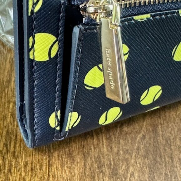 Kate Spade Tennis Toss Large Slim Bifold Wallet - Blazer Blue Tennis Balls KF497 - Picture 3 of 7